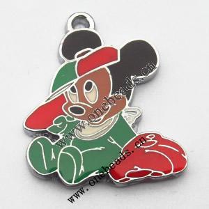 Zinc Alloy Enamel Pendant, Mickey Mouse 22x26mm, Sold by PC