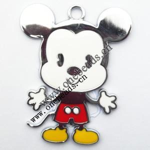 Zinc Alloy Enamel Pendant, Mickey Mouse Head 40x48mm, Sold by PC