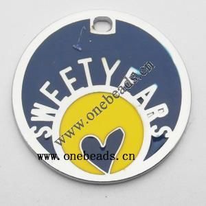 Zinc Alloy Enamel Pendant, Flat Round 30x30mm, Sold by PC