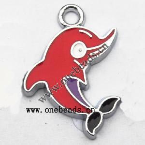 Zinc Alloy Enamel Pendant, Dolphin 19x25mm, Sold by PC