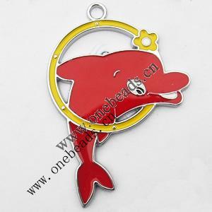 Zinc Alloy Enamel Pendant, Dolphin 40x51mm, Sold by PC