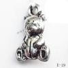 Antique Silver Acrylic Pendant, Bear 10x16mm Hole:1.5mm, Sold by Bag