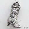 Antique Silver Acrylic Pendant, Boots 11x19mm Hole:2mm, Sold by Bag