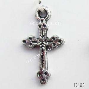 Antique Silver Acrylic Pendant, Cross 11x20mm Hole:1mm, Sold by Bag