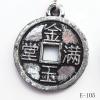Antique Silver Acrylic Pendant, Coin 18x21mm Hole:1mm, Sold by Bag