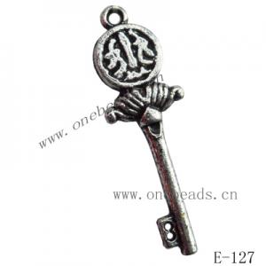 Antique Silver Acrylic Pendant, Key 14x43mm Hole:2mm, Sold by Bag
