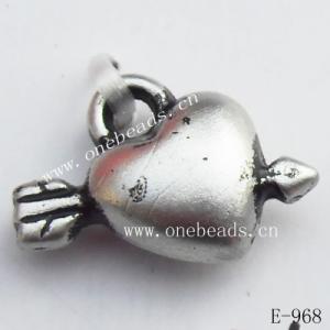 Antique Silver Acrylic Pendant, Heart 13x10mm Hole:1.5mm, Sold by Bag