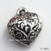 Antique Silver Acrylic Pendant, Heart 15x17x6mm Hole:2mm, Sold by Bag