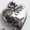 Antique Silver Acrylic Pendant, Heart 18x20x7mm Hole:2mm, Sold by Bag