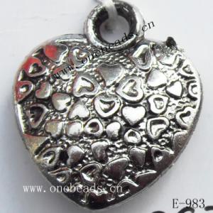 Antique Silver Acrylic Pendant, Heart 18x20x6mm Hole:2.5mm, Sold by Bag