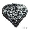 Antique Silver Acrylic Pendant, Heart 34x32x7mm Hole:3mm, Sold by Bag