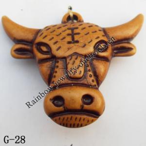 Imitate Wood Acrylic Pendant, Cattle Head 34x42x12mm Hole:2mm, Sold by Bag
