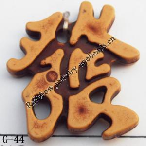 Imitate Wood Acrylic Pendant, Chinese characters 26x28mm Hole:2mm, Sold by Bag