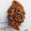 Imitate Wood Acrylic Pendant, Leaf 22x37x7mm Hole:2mm, Sold by Bag