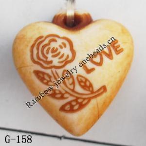 Imitate Wood Acrylic Pendant, Heart 14x15x8mm Hole:1mm, Sold by Bag