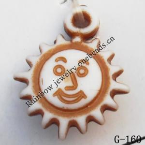 Imitate Wood Acrylic Pendant, Smiley face 13x16mm Hole:1mm, Sold by Bag