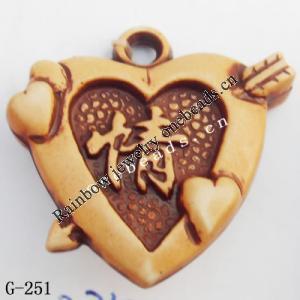 Imitate Wood Acrylic Pendant, Heart 29x27x7mm Hole:2.5mm, Sold by Bag