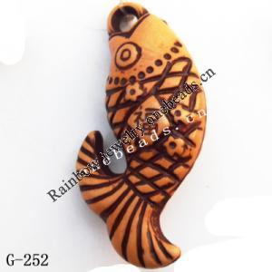 Imitate Wood Acrylic Pendant, Fish 20x39x12mm Hole:3mm, Sold by Bag