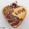 Imitate Wood Acrylic Pendant, Heart 17x18x6mm Hole:2mm, Sold by Bag