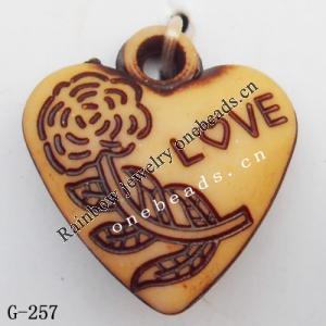 Imitate Wood Acrylic Pendant, Heart 17x18x6mm Hole:2mm, Sold by Bag