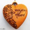 Imitate Wood Acrylic Pendant, Heart 25x29x10mm Hole:2.5mm, Sold by Bag