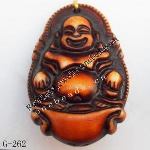 Imitate Wood Acrylic Pendant, Buddha 22x32x10mm Hole:1mm, Sold by Bag