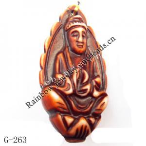 Imitate Wood Acrylic Pendant, Buddha 18x38x11mm Hole:1.5mm, Sold by Bag