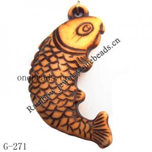 Imitate Wood Acrylic Pendant, Fish 28x42x9mm Hole:2mm, Sold by Bag