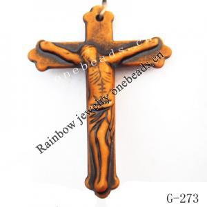 Imitate Wood Acrylic Pendant, Cross 30x39x8mm Hole:1mm, Sold by Bag