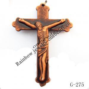 Imitate Wood Acrylic Pendant, Cross 56x40x11mm Hole:1mm, Sold by Bag