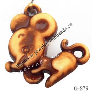 Imitate Wood Acrylic Pendant, Animal 27x25x7mm Hole:2mm, Sold by Bag
