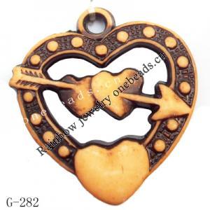 Imitate Wood Acrylic Pendant, Heart 27x30x5mm Hole:2mm, Sold by Bag