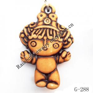 Imitate Wood Acrylic Pendant, Dolls 23x32mm Hole:2mm, Sold by Bag