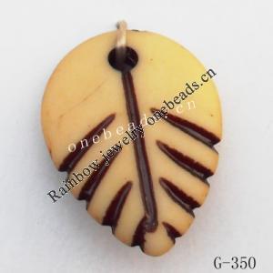 Imitate Wood Acrylic Pendant, Leaf 15x20mm Hole:2mm, Sold by Bag