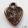 Antique Copper Acrylic Pendants, Heart 15x19mm Hole:3mm, Sold by Bag 