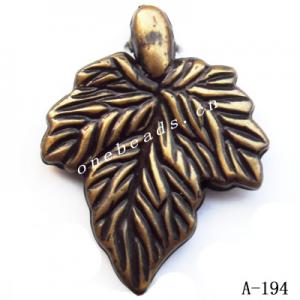 Antique Copper Acrylic Pendants, Leaf 27x34mm Hole:1mm, Sold by Bag 