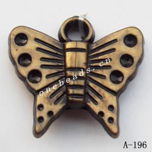Antique Copper Acrylic Pendants, Butterfly 22x21mm Hole:3mm, Sold by Bag 