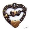 Antique Copper Acrylic Pendants, Heart 45x48mm Hole:3mm, Sold by Bag 
