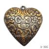 Antique Copper Acrylic Pendants, Heart 48x50mm Hole:3mm, Sold by Bag 