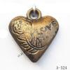 Antique Copper Acrylic Pendants, Heart 20x17mm Hole:2.5mm, Sold by Bag 