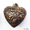 Antique Copper Acrylic Pendants, Heart 24x26x12mm Hole:3mm, Sold by Bag 
