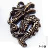 Antique Copper Acrylic Pendants, Dragon 30x43x6mm Hole:3mm, Sold by Bag 