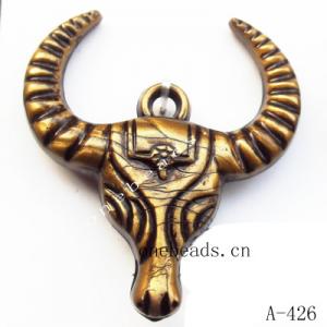 Antique Copper Acrylic Pendants, Cattle Head 37x42x10mm Hole:2.5mm, Sold by Bag 