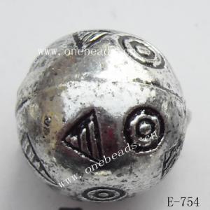 Antique Silver Acrylic Beads Round 12mm Hole:1mm Sold by Bag