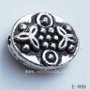 Antique Silver Acrylic Beads Flat Oval 12x16x5mm Hole:1.5mm Sold by Bag