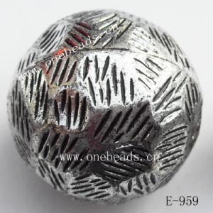 Antique Silver Acrylic Beads Round 25mm Hole:3.5mm Sold by Bag