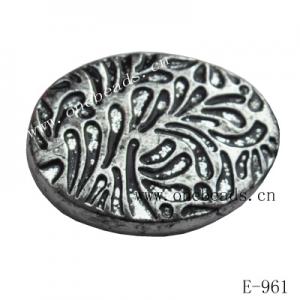 Antique Silver Acrylic Beads Flat Oval 37x28x7mm Hole:2mm Sold by Bag