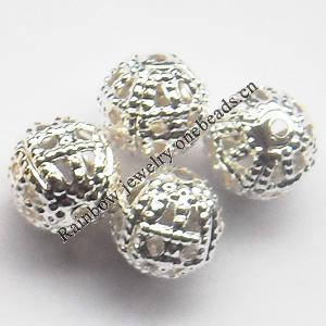 Iron Hollow Beads, Lead-free Silver color Round 10mm, Sold by Bag ( Stock: 1 Group )
