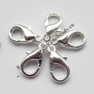 Zinc Alloy Lobster Clasp, Silver color 10mm, Sold by Bag ( Stock: 1 Group )