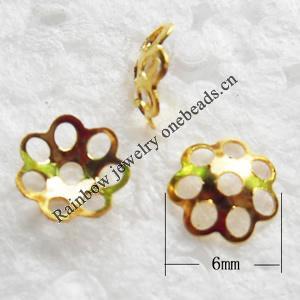 Iron (Sheet Iron) Beads Caps gold color 6mm, Sold by Bag ( Stock: 1 Group )